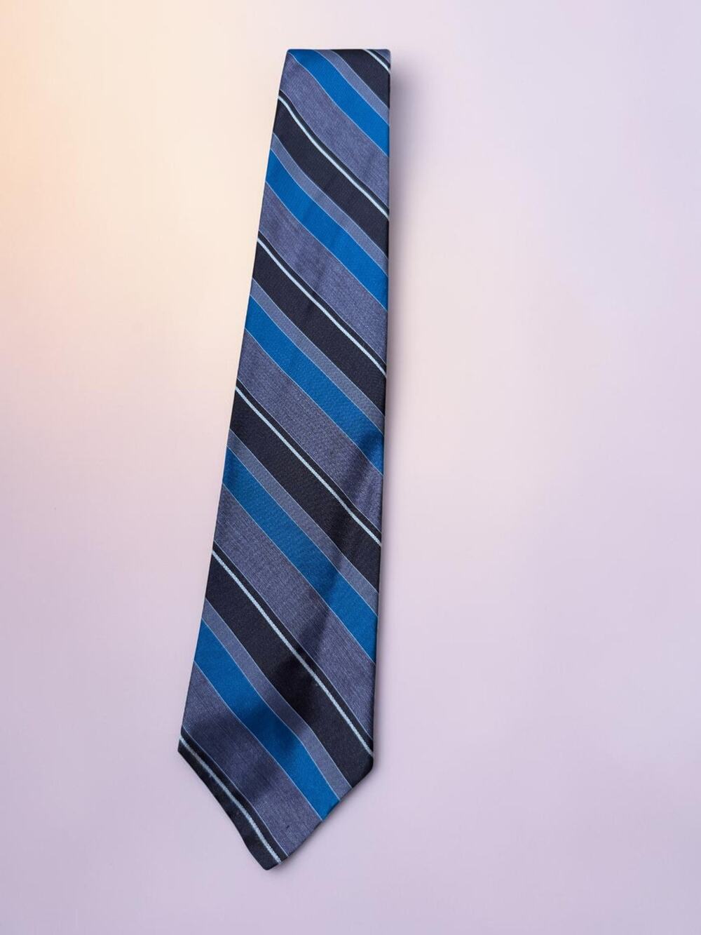 Vintage American Edition Silk Blend Tie Gray Blue Stripe Made in USA Preppy